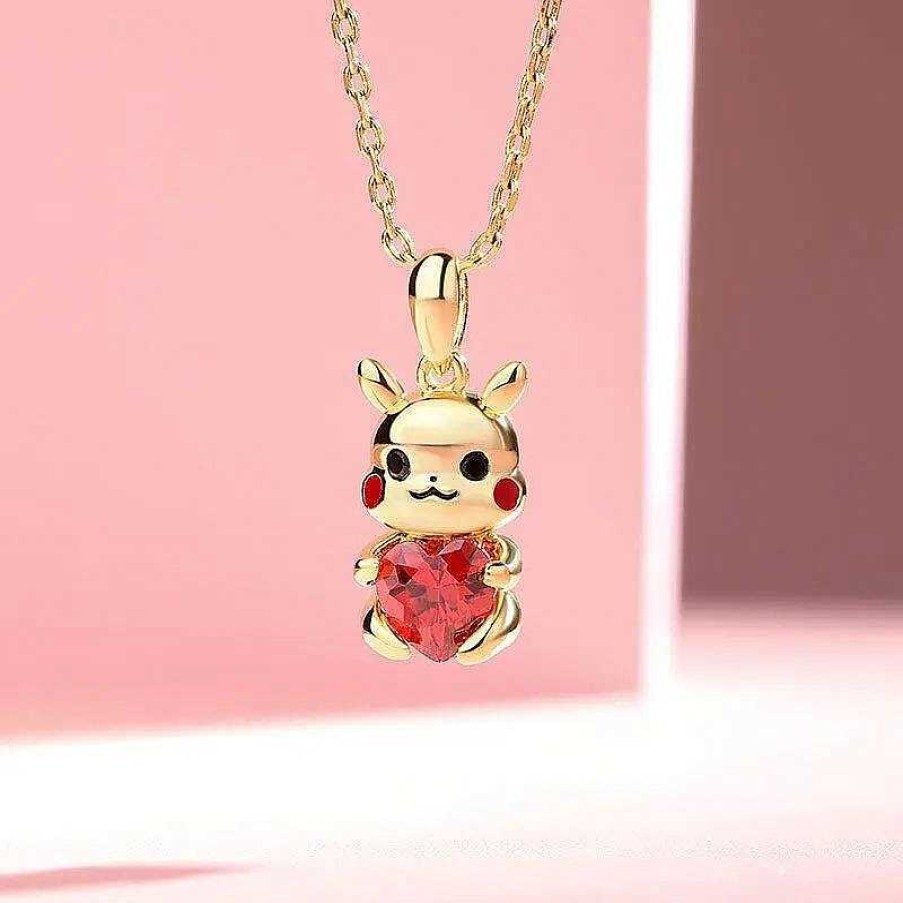 PKM Pokemon Schmuck | Pikachu Mit Herz Goldkette Oder Ohrringe