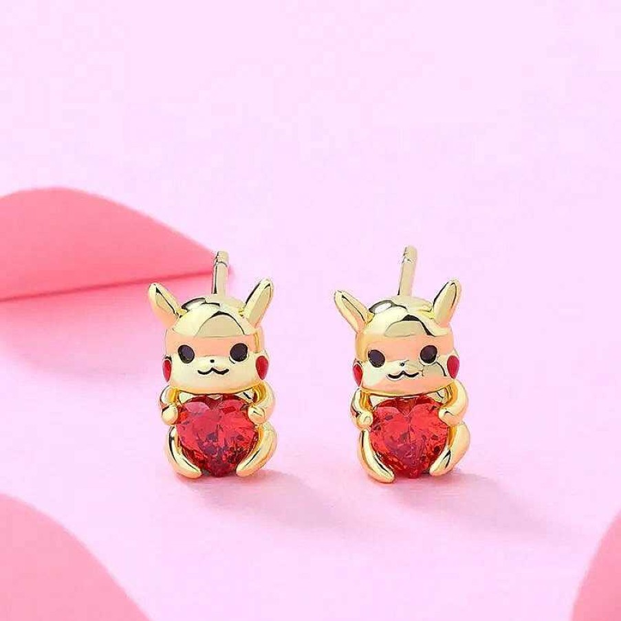 PKM Pokemon Schmuck | Pikachu Mit Herz Goldkette Oder Ohrringe