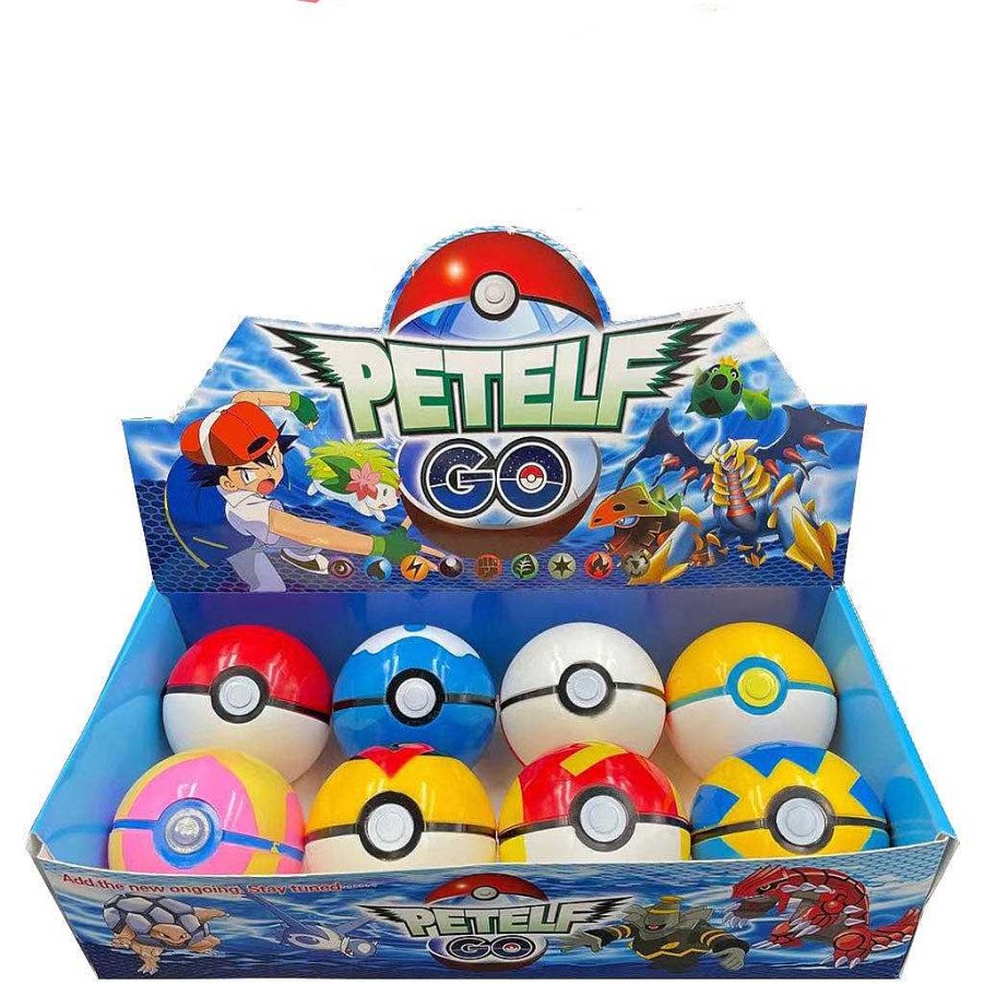 PKM Pokeball & Pokeballe | Grose Pokeballe (Ca. 8Cm) Mit Figuren (8 Stk. Im Spiel Set)