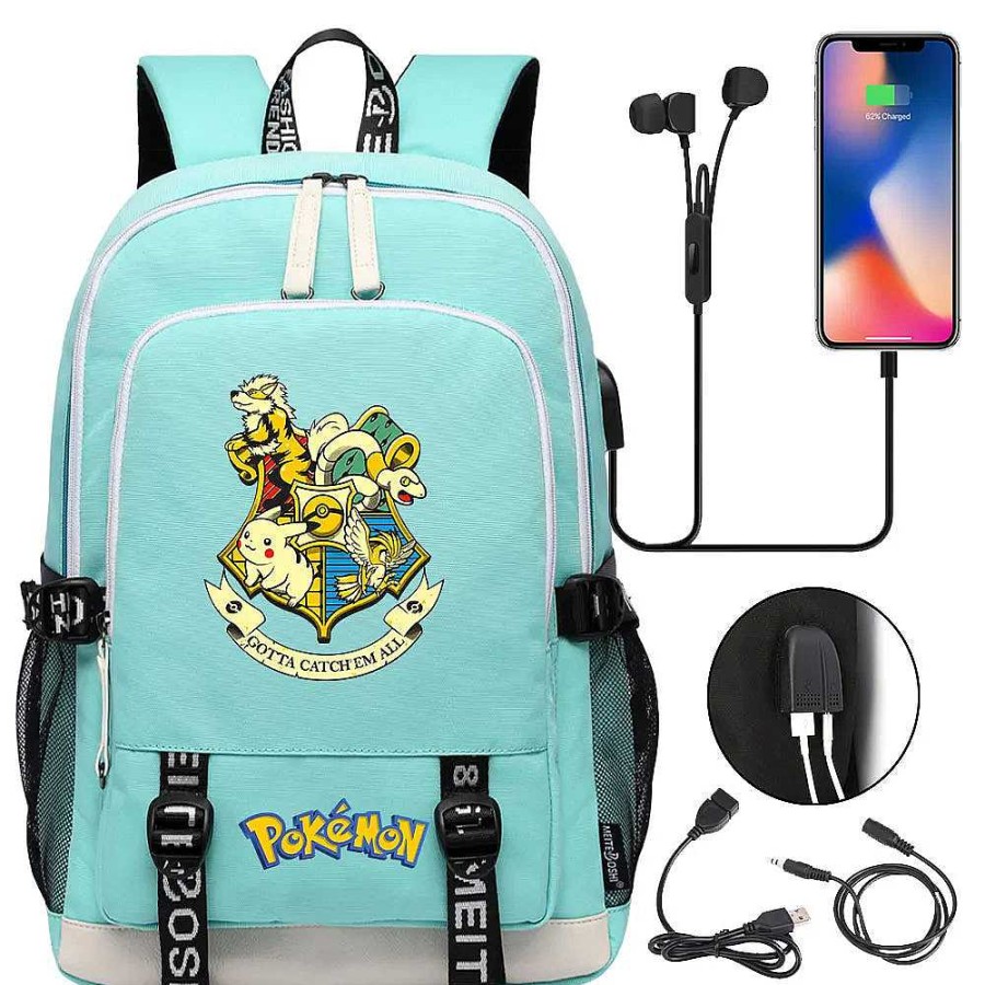 PKM Rucksacke & Taschen | Pikachu Pokemon Rucksack Mit Usb - Ideal Fur Laptops Und Fur Die Schule