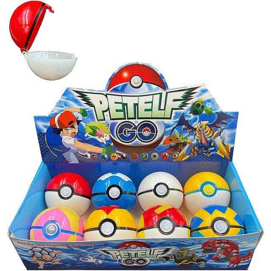 PKM Pokeball & Pokeballe | Grose Pokeballe (Ca. 8Cm) Mit Figuren (8 Stk. Im Spiel Set)