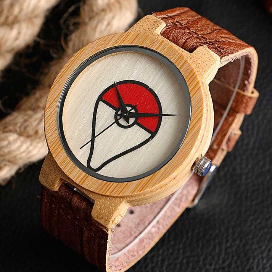 PKM Sonstiges Merchandise | Pokeball Pokemon Bambus Holz Armbanduhr