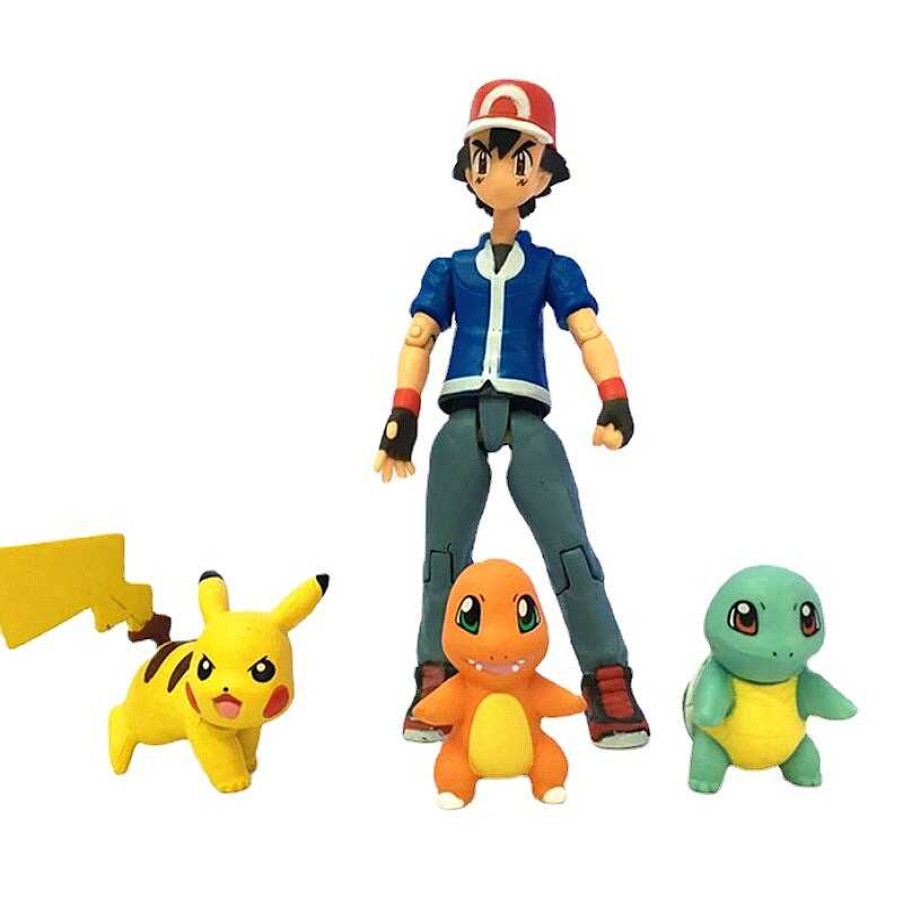 PKM Pokemon Figuren | Ash Ketchum Mit Pikachu, Glumanda Und Schiggy Action Spiel Figur