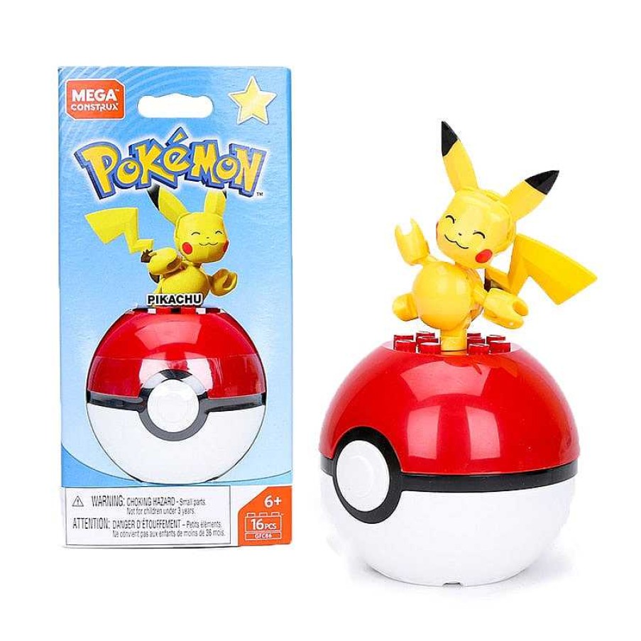 PKM Pokemon Bausteine | Mega Construx Pokemon Pokeball (Pikachu, Mauzi, Glumanda, Bisasam, Schiggy Pummeluff) Mit Pokemon Ball