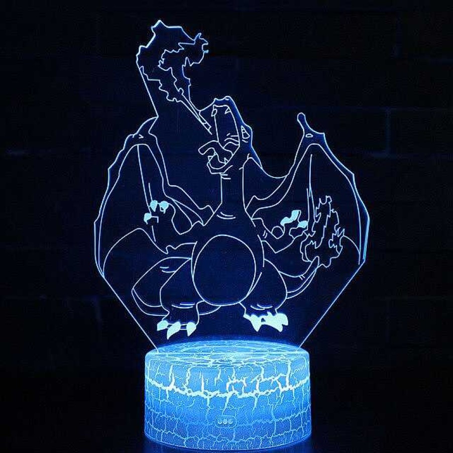 PKM Pokemon Lampen & Nachtlichter | 3D Illusion Glurak Charizard Nachttischlampe Mit Fernbedienung Und Farbwechsel Nachtlicht