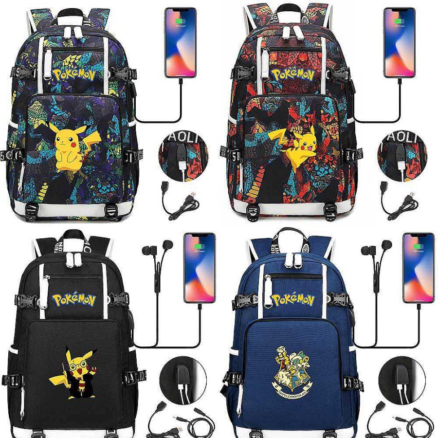 PKM Sonstiges Merchandise | Pokemon Rucksack Mit Usb - Ideal Fur Laptops